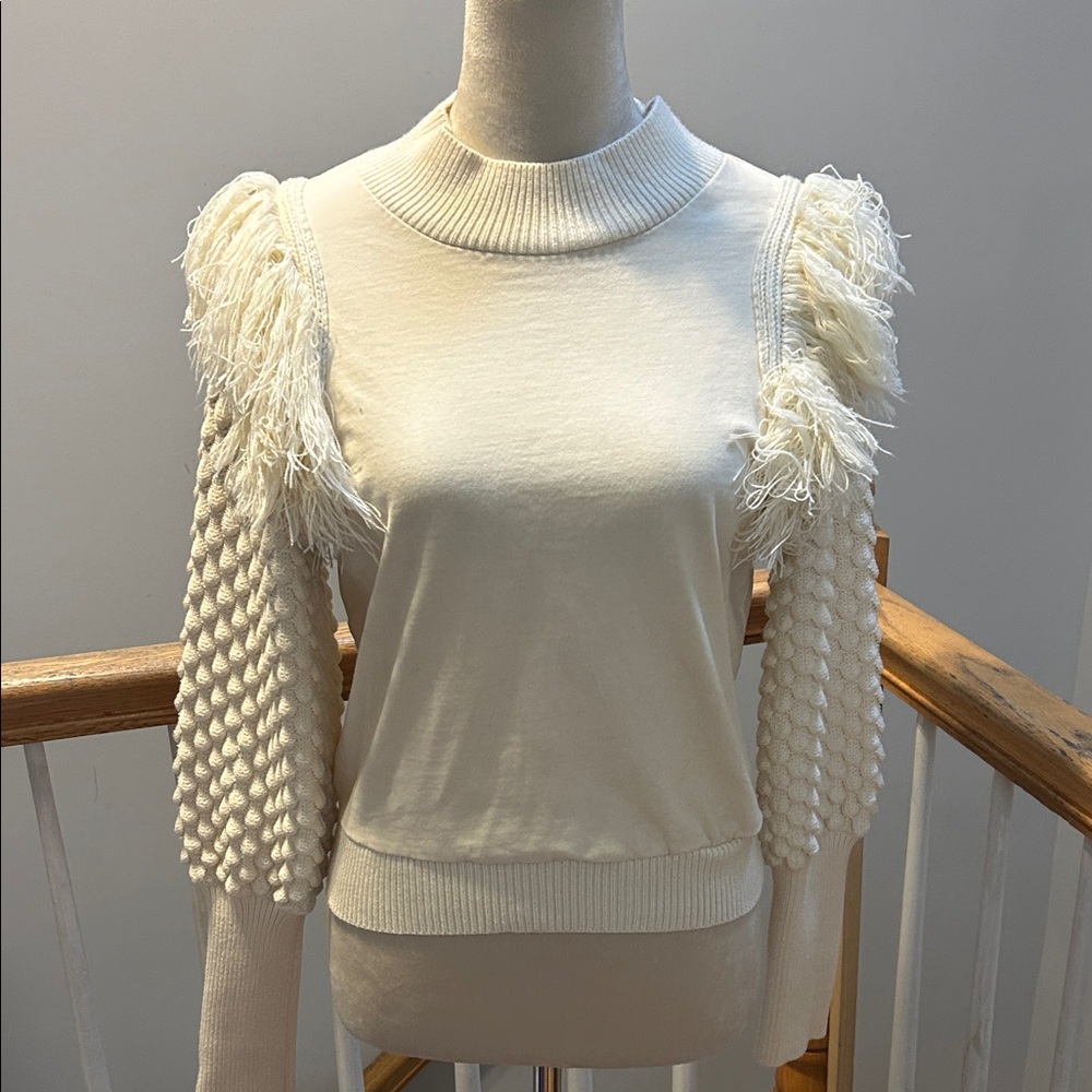 Anthropologie Cream Textured Puff-Sleeve Women's Sweater - Picture 5 of 5